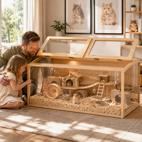 Size wooden hamster cage - hamster,